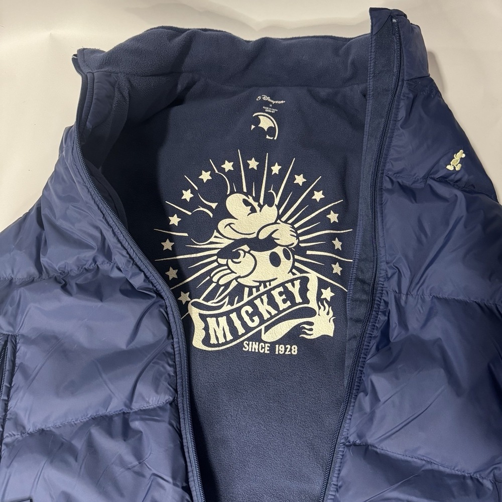 Disney Mickey Mouse Puffy Vest Navy Blue Size Medium Full Zip Fleece Lined - Picture 5 of 10